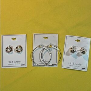 NWT Mia & Amelia Bundle Gold and Silver Earring Sets 3 pairs